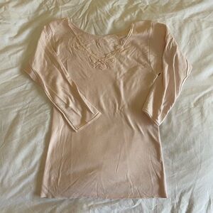 Lace Trim Blush Pink Top 3/4 sleeve